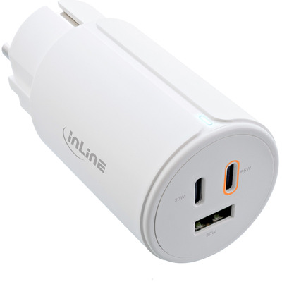 InLine® USB PD Netzteil, GaN Ladegerät, 3-Port, Dual USB-C + USB-A, 65W, weiß von InLine®