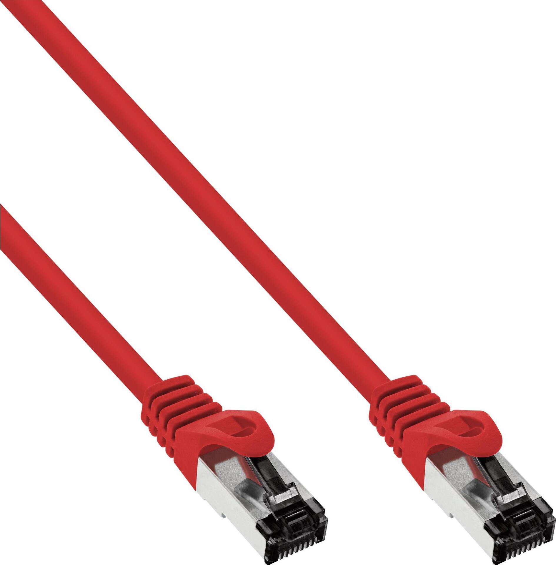 INLINE - Patch-Kabel - RJ-45 (M) zu RJ-45 (M) - 7.5 m - SFTP, PiMF - CAT 8.1 - IEEE 802.3af/IEEE 802.3at - halogenfrei, geformt, rund, ohne Haken, verseilt, hauchvergoldete Kontakte - Rot von InLine