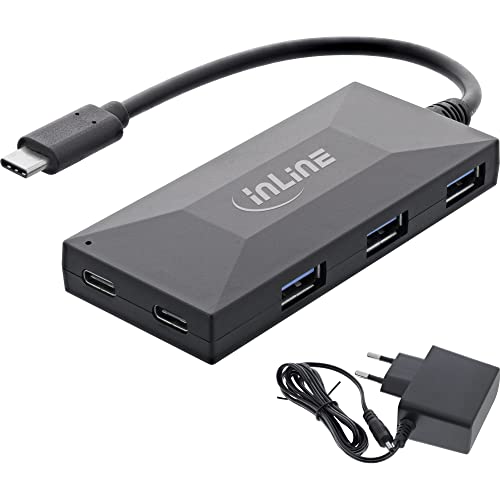 InLine® USB 3.2 Gen 1 OTG Hub, USB Typ-C zu 3 Port Typ-A und 2 Port Typ-C, mit 3A Netzteil, schwarz von InLine