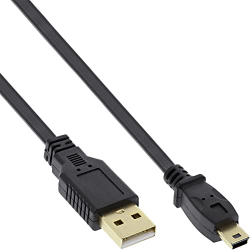 InLine 31810F USB 2.0 Flachkabel, USB A Stecker an Mini-B Stecker (5pol.), schwarz, 1m von InLine