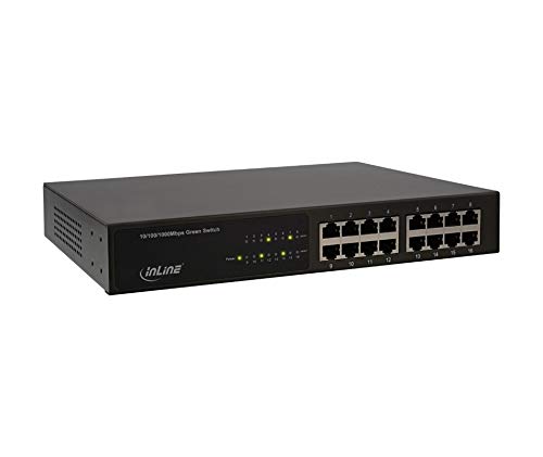 InLine 32311I Gigabit Netzwerk Switch 16-Port, 1GBit/s, 27,94cm (11"), Metall, lüfterlos, mit 19" Winkeln von InLine