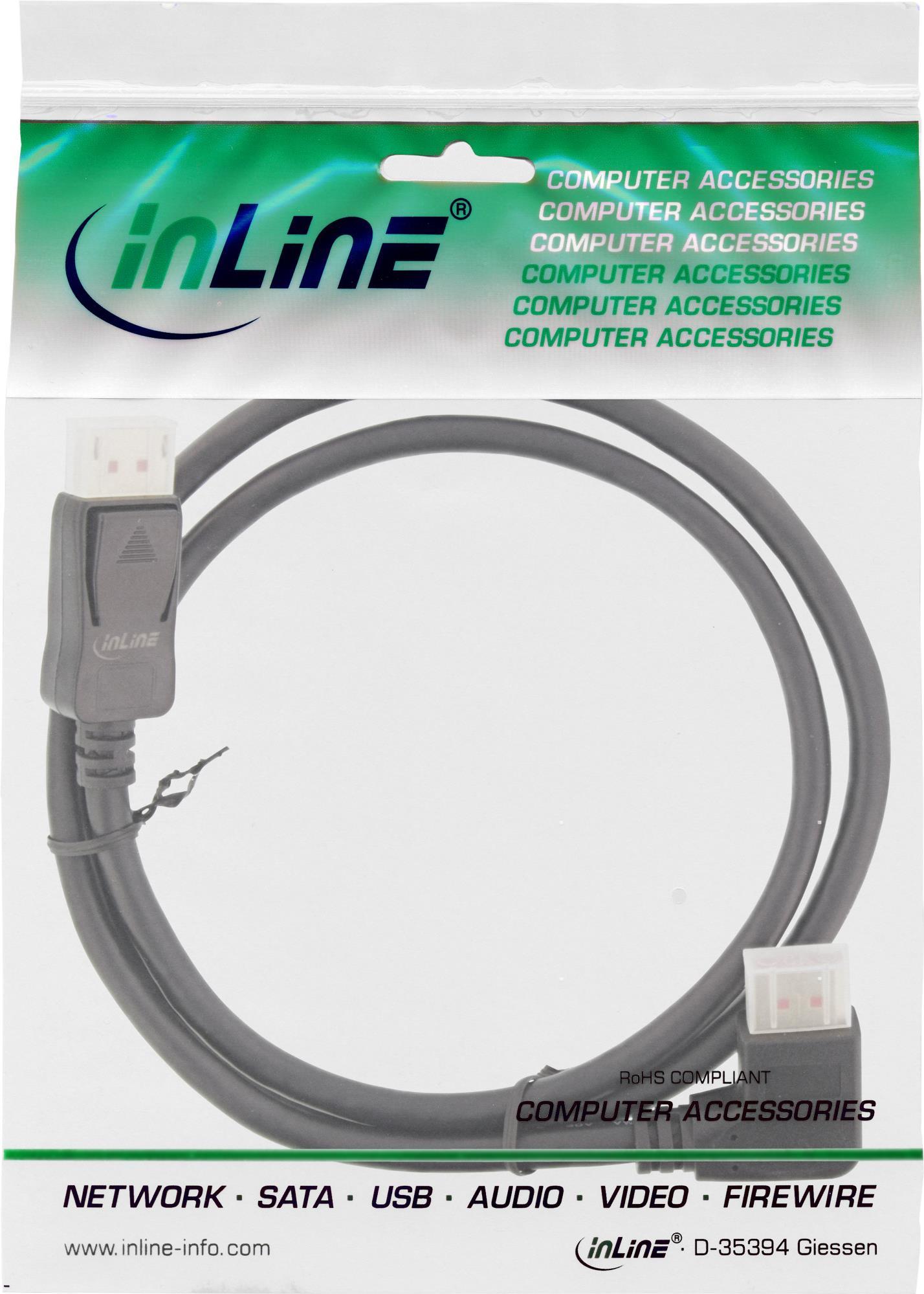 InLine - DisplayPort-Kabel - DisplayPort (M) rechtwinklig zu DisplayPort (M) gerade, verriegelt - DisplayPort 1,4 - 3,0m - 1080p-Unterstützung, unterstützt 8K 30 Hz (7680 x 4320), unterstützt 4K 120 Hz (3840 x 2160) - Schwarz (17153R) von InLine