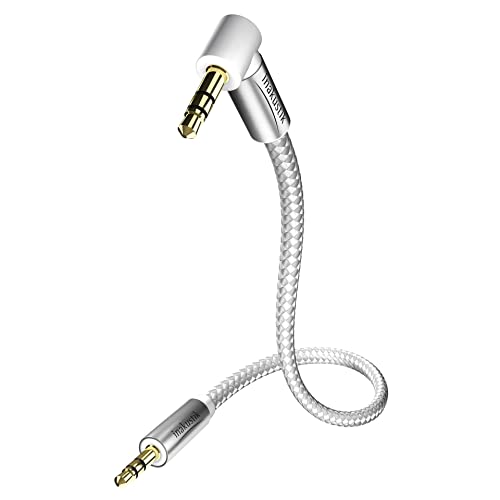 inakustik – 004104015 – Premium 3,5mm Klinkenkabel mit 90° Stecker | Für den Anschluss vom Smartphones, Tablets oder PC an HiFi-Verstärker | 1,5m in Weiß/Silber | moderner Geflechtschirm von Inakustik