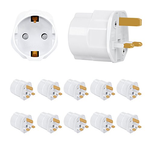 Incutex 10x Reisestecker UK GB England Travel Adapter EU Schuko 2-Pin auf UK 3-Pin Reise Steckdosenadapter Weiß von Incutex