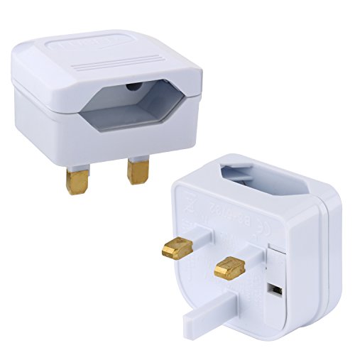 Incutex 2X Reisestecker UK GB England Travel Adapter Typ C Eurostecker 2-Pin auf UK 3-Pin Reise Steckdosenadapter, weiß von Incutex