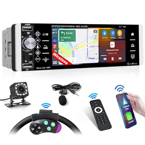 Inefala 1 Din Autoradio mit Wireless Carplay und Android Auto, 5,1 Zoll Bildschirm mit Bluetooth, Mirror Link, FM RDS, EQ, USB/AUX/TF, Rückfahrkamera Inefala 1 Din Autoradio mit Wireless Carplay und Android Auto, 5,1 Zoll Bildschirm mit Bluetooth, Mirror Link, FM RDS, EQ, USB/AUX/TF, Rückfahrkamera von Inefala
