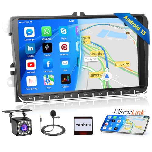 Inefala 9 Zoll Android 13 Autoradio für VW Golf 5 Golf 6 Skoda Polo Passat Tiguan Touran 2 DIN Bildschirm (1+32GB) mit Mirror Link FM RDS GPS Bluetooth WiFi Lenkradsteuerung von Inefala