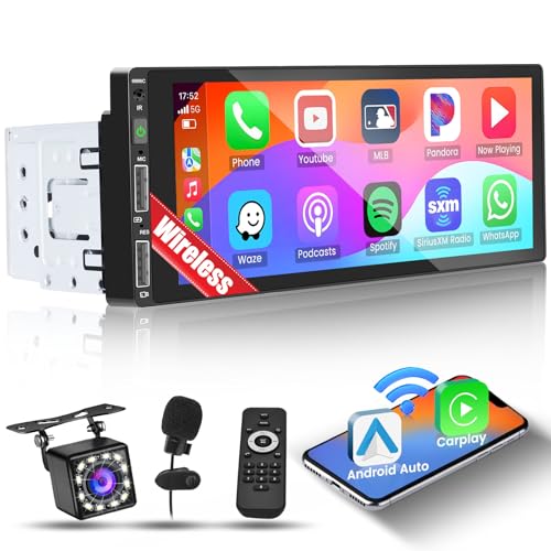 Inefala 1 DIN Autoradio-Bildschirm mit Wireless CarPlay und Android Auto, 6,9-Zoll-Touchscreen mit Bluetooth, Mirror Link, FM, EQ, USB-Schnellladung, Rückfahrkamera von Inefala