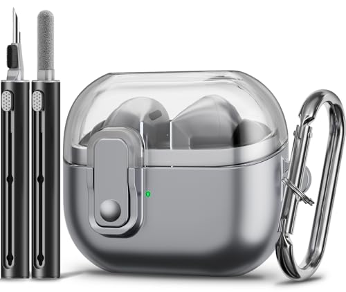 【Mit Sicherheitsschloss】 Entworfen für Samsung Galaxy Buds3 Pro 2024 & Galaxy Buds 3 Hülle mit Reinigungsset & Schlüsselanhänger, Premium Clear Cover und Metall untere Abdeckung für Galaxy Buds3 von Inesore