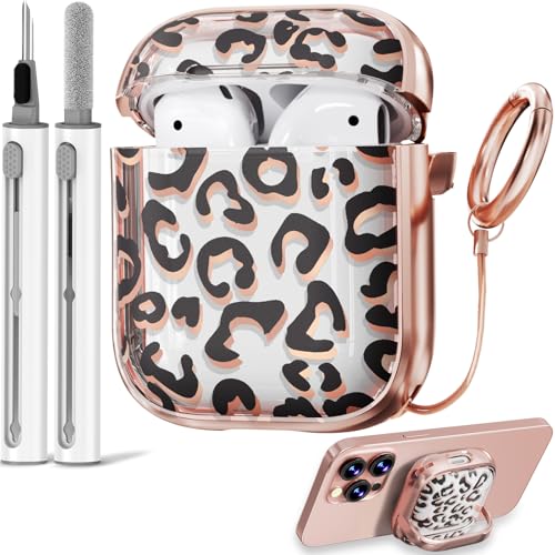 Schutzhülle mit Sicherheitsschloss für AirPods der 2. und 1. Generation, mit Reinigungsset, niedliches Blumenmuster, Kawaii-Airpod-Hülle mit Schlüsselanhänger, Blume, AirPod 1. / 2. Generation, für von Inesore