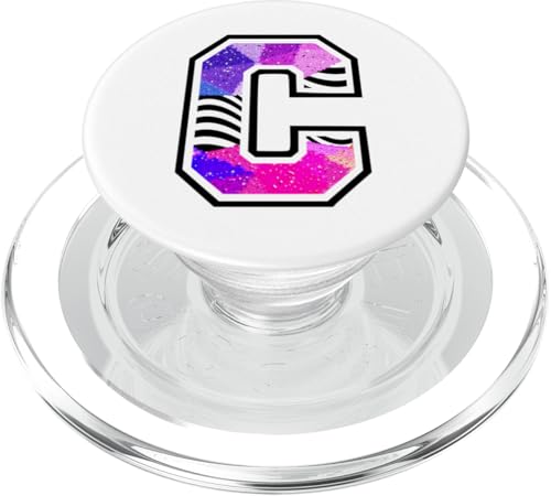 Varsity Buchstabe C Zebra Druck Schwarz Weiß Pink Lila PopSockets PopGrip für MagSafe von Initial Monograms mit Zebra Streifen Muster