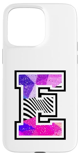 Varsity Buchstabe E Zebra Print Schwarz Weiß Pink Lila Hülle für iPhone 15 Pro Max von Initial Monograms mit Zebra Streifen Muster