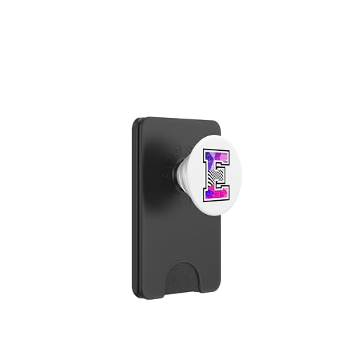 Varsity Buchstabe E Zebra Print Schwarz Weiß Pink Lila PopSockets PopWallet für MagSafe von Initial Monograms mit Zebra Streifen Muster