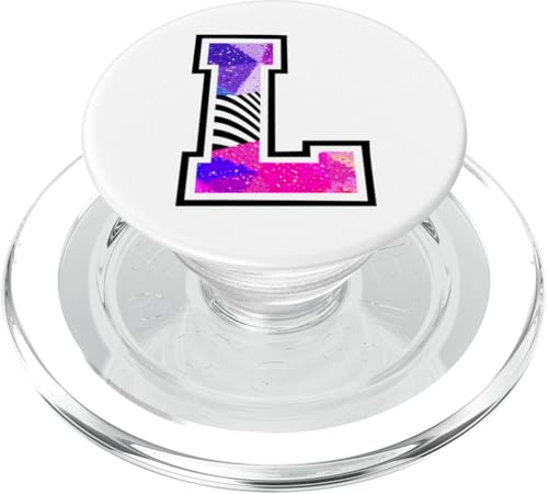 Varsity Buchstabe L Zebra Druck Schwarz Weiß Pink Lila PopSockets PopGrip für MagSafe von Initial Monograms mit Zebra Streifen Muster