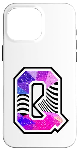 Varsity Buchstabe Q Zebra Druck Schwarz Weiß Pink Lila Hülle für iPhone 16 Pro Max von Initial Monograms mit Zebra Streifen Muster