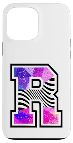 Varsity Buchstabe R Zebra Print Schwarz Weiß Pink Lila Hülle für iPhone 13 Pro Max von Initial Monograms mit Zebra Streifen Muster