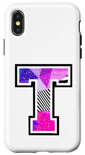 Varsity Buchstabe T Zebra Druck Schwarz Weiß Pink Lila Hülle für iPhone X/XS von Initial Monograms mit Zebra Streifen Muster