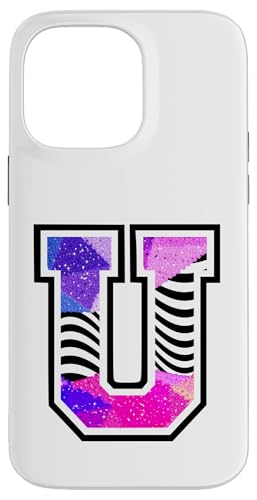 Varsity Buchstabe U Zebra Druck Schwarz Weiß Pink Lila Hülle für iPhone 14 Pro Max von Initial Monograms mit Zebra Streifen Muster