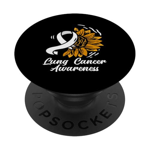 Lungenkrebs-Bewusstsein weißes Band Sonnenblume PopSockets Klebender PopGrip von Inspiring Lung Cancer Fighter Faith Hope Gifts