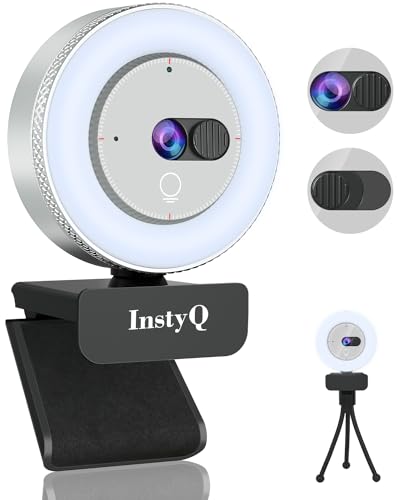 [Sony Sensor] 2K Webcam mit Licht, USB Webcam für PC, Webcam mit Autofokus, Eingebaute Sichtschutzabdeckung, Stereo-Mikrofon, USB-Webcam für Streaming, Anrufe/Konferenz, Zoom/Skype/YouTube, von InstyQ