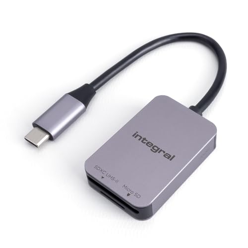 Integral Dual Slot UHS-II SD & microSD USB C 3.2 Gen-1 Kartenleser Adapter - Schnelle 5Gb/s Übertragungsgeschwindigkeit, Plug & Play und Windows & Mac kompatibel von Integral