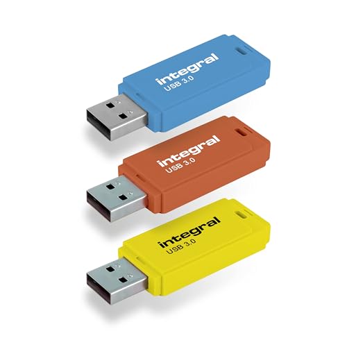 Integral Neon USB 3.0 64GB Flash-Laufwerk 3er-Pack (Blau/Gelb/Orange) von Integral