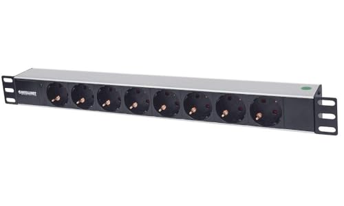 Intellinet 19" 8-fach Steckdosenleiste Schuko (Power-LED, ohne Überspannungsschutz, 1,6 m Stromkabel, 1,5 HE) schwarz 714037 von Intellinet