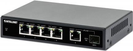 Intellinet - Switch - 4 x 10/100/1000 (PoE+) + 1 x Combo Gigabit SFP/RJ-45 (Uplink) - Desktop - PoE+ (91 W) (561822) von Intellinet