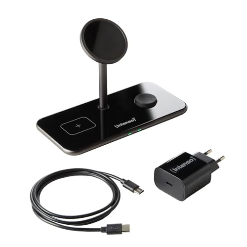 Intenso 3in1 Magnetic Wireless Charger MB13, kabellose & induktive Ladestation, Magsafe kompatibel, schwarz von Intenso