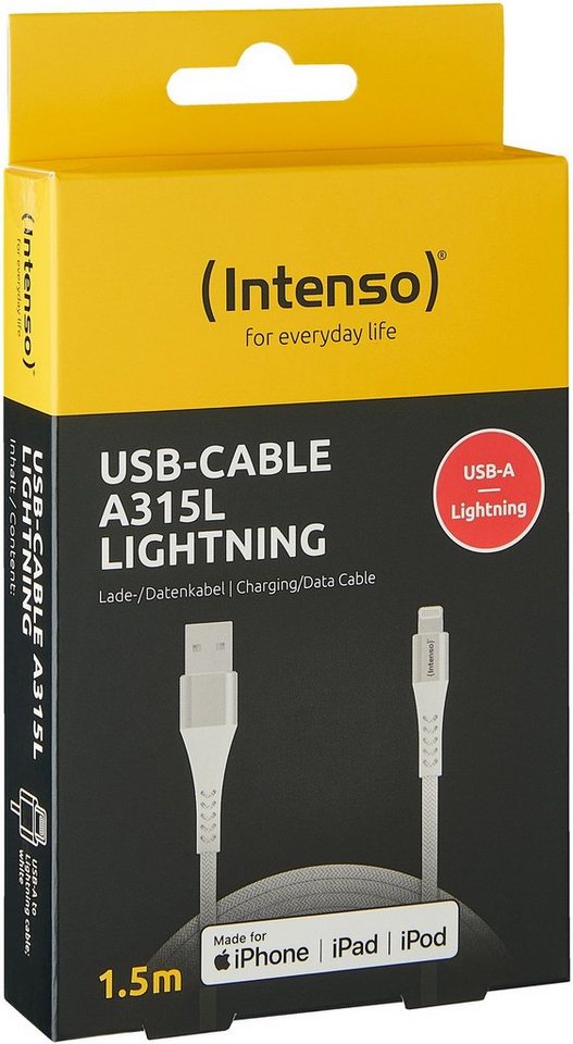 Intenso USB Kabel A315L Typ A - Lightning Nylon 1,5m max. 60W weiß USB-Kabel von Intenso