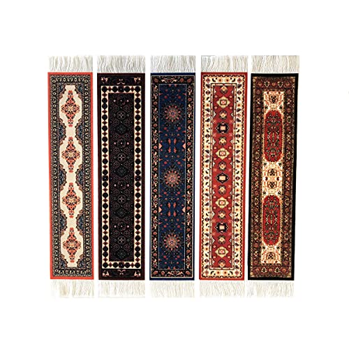 Set mit 5 Teppich-Lesezeichen, bunte Teppich-Lesezeichen zum Lesen, Miniatur-Design, orientalisches Design, Bürozubehör von Inusitus