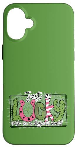 Just A Lucky Irish Women mit rosafarbenem Leopardenmuster zum Paddy's Day Hülle für iPhone 16 Plus von Irish AF Apparel.USA