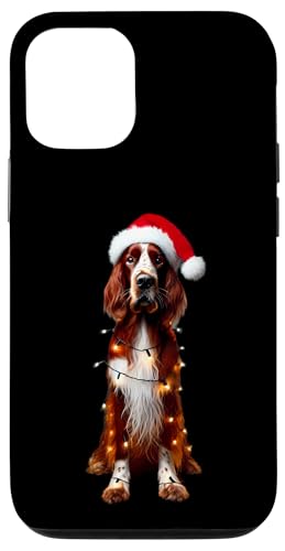 Hülle für iPhone 12/12 Pro Weihnachtsbeleuchtung mit Weihnachtsmannmütze, Rot und Weiß von Irish Red and White Setter Dog Christmas Products