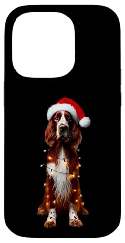 Hülle für iPhone 14 Pro Weihnachtsbeleuchtung mit Weihnachtsmannmütze, Rot und Weiß von Irish Red and White Setter Dog Christmas Products