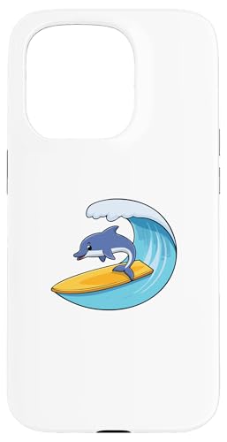 Hülle für iPhone 15 Pro Niedlicher Delphin Surfen Hobby Wassersport Surfer von Ironischer Oktopus Meerestier Ozean Fisch