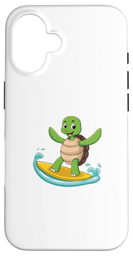 Hülle für iPhone 16 Niedliche Schildkröte Surfen Hobby Wassersport Surfer von Ironischer Oktopus Meerestier Ozean Fisch