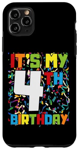 Hülle für iPhone 11 Pro Max It's My 4th Birthday T-Shirt für Herren, Damen, Teenager, Kinder, Konfetti von It's My Birthday Funny Bday Birthday Party Wear