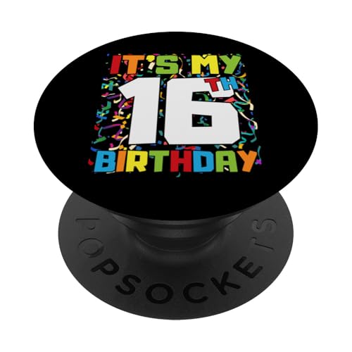 It's My 16th Birthday Shirt für Herren, Damen, Teenager, Kinder, Konfetti PopSockets Klebender PopGrip von It's My Birthday Funny Bday Birthday Party Wear