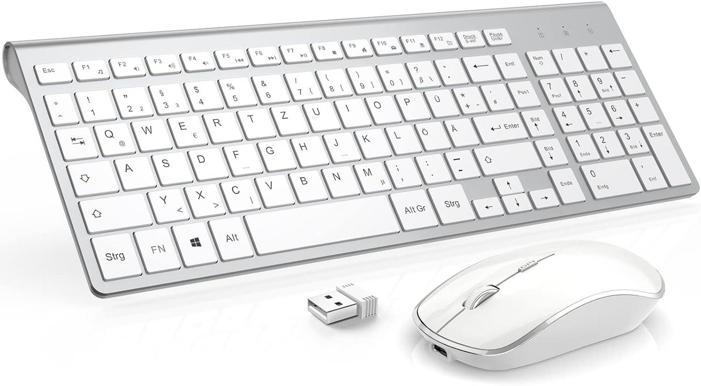 J JOYACCESS 2.4G Kabellose QWERTZ Deutsches Layout Tastatur- und Maus-Set, mit 2400DPI Funkmaus Wiederaufladbar Kombi für PC, Laptop Smart TV von J JOYACCESS