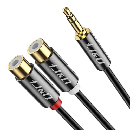 J&D 3,5mm auf 2 RCA Audiokabel, Vergoldetes Kupfergehäuse, 3,5mm Stecker auf 2 RCA Buchse Stereokabel, 0,9 Meter von J&D