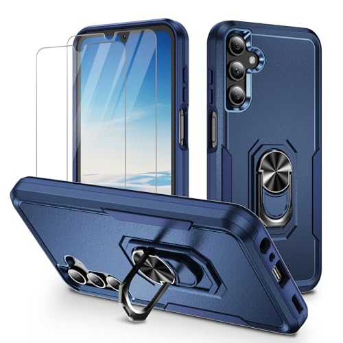 J&D Hülle Kompatibel für Samsung Galaxy A15 5G Hülle, Militärqualität Schutzhülle Handyhülle mit 2 Stücke Glas-Displayschutzfolie 360 Grad Drehbarem Ständer Ringmagnet Magnetische Hülle von J&D