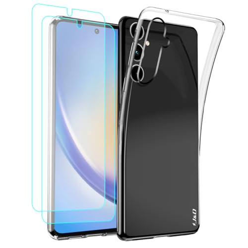 J&D Kompatibel für Samsung Galaxy A35 Hülle, Kristallklar Anti-Gelb Schutzhülle mit (2er Pack) Displayschutzfolie, Anti-Schock TPU Bumper Case for Galaxy A35, Transparent von J&D