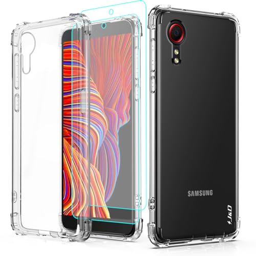 J&D Kompatibel für Samsung Galaxy Xcover 5 Hülle, Kristallklar Stoßdämpfend Handyhülle mit (2er Pack) Displayschutzfolie, Anti-Gelb TPU Bumper Case for Galaxy Xcover 5, Transparent von J&D