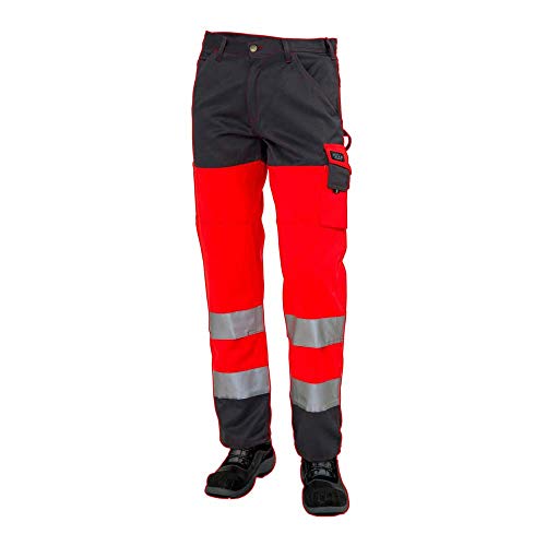 J.A.K. 1110687B080 Serie 11106 70% Polyester/30% Baumwolle Bundhose, EN 20471, Klasse 2, Rot/Grau, 46 L (32/35) Größe von J.A.K.