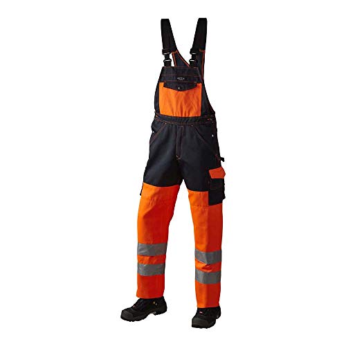 J.A.K. 1110788076 Serie 11107 70% Polyester/30% Baumwolle Latzhose, EN 20471, Klasse 2, Orange/Marine, 44 R (30/32) Größe von J.A.K.