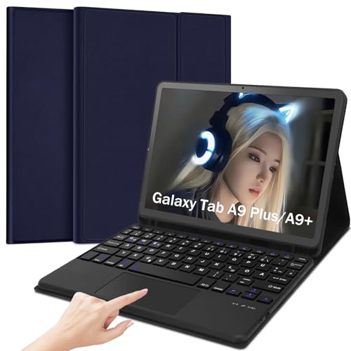 JADEMALL Galaxy Tab A9 Plus Hülle mit Tastatur - Abnehmbar Tastatur Schutzhülle mit Pencil Halter für Samsung Galaxy Tab A9+ 2023 SM-X210/X215/X216 11 Zoll, QWERTZ Deutsches von JADEMALL