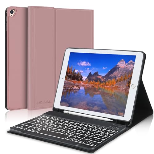 JADEMALL iPad 9 Tastatur - Hülle für iPad (7., 8. und 9. Generation)/ iPad Air 3 / iPad Pro 10.5, Hintergrundbeleuchtung,Deutsches QWERTZ-Layout, Roségold von JADEMALL