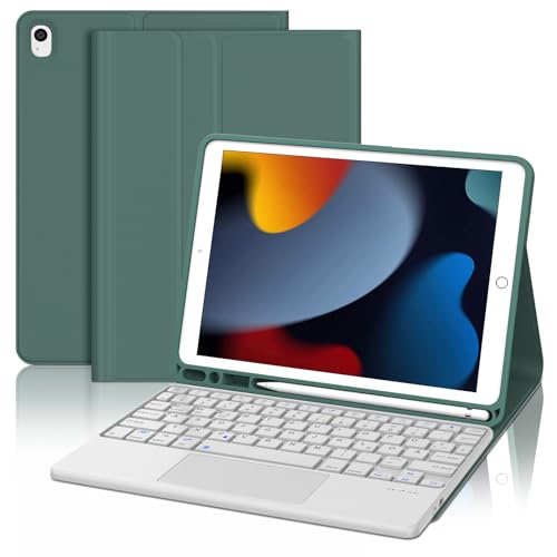 JADEMALL iPad 9 Generation Hülle mit Tastatur und Touchpad Hülle für iPad 9 Generation 2021/ iPad 8 Gen. 2020/ iPad 7 Gen. 2019/ iPad Air 3, Wireless Bluetooth Tastatur QWERTZ Deutsch von JADEMALL