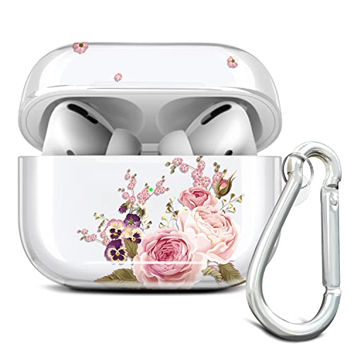 JAHOLAN Kompatibel mit AirPods Pro Hülle Silikon Blume Stoßfeste Kopfhörer Taschen Case Schutzhülle Zubehör mit Karabiner Kompatibel mit AirPod Pro Rose Pink von JAHOLAN