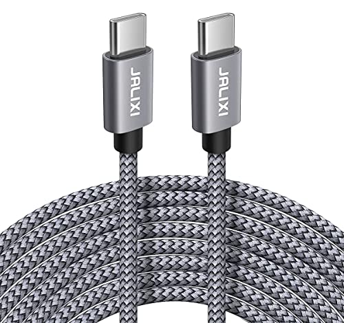 JALIXI Lange USB C auf USB C Kabel 6M, 60W PD Nylon Schnellladekabel für iPhone 15 Pro Max, iPad Pro/Air 5 Mini 6, Samsung Galaxy S24 Ultra S23 S22, Pixel 9 8, Grau von JALIXI